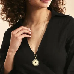 Collier Sautoir Acier Doré Staffan Agate