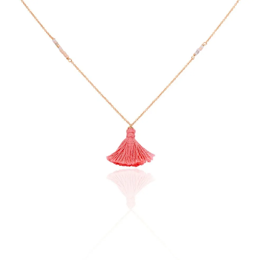 Collier Sautoir Ninon Argent Rose Perle D'imitation Et Chrysoprase