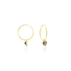 Créoles Marsie Coeur Or Jaune Amethyste
