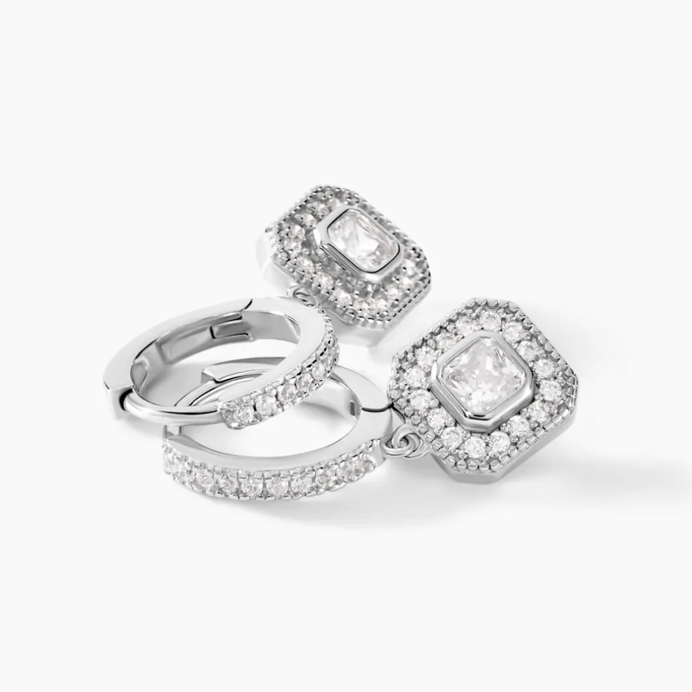 Créoles Ninette Argent Blanc Oxyde De Zirconium