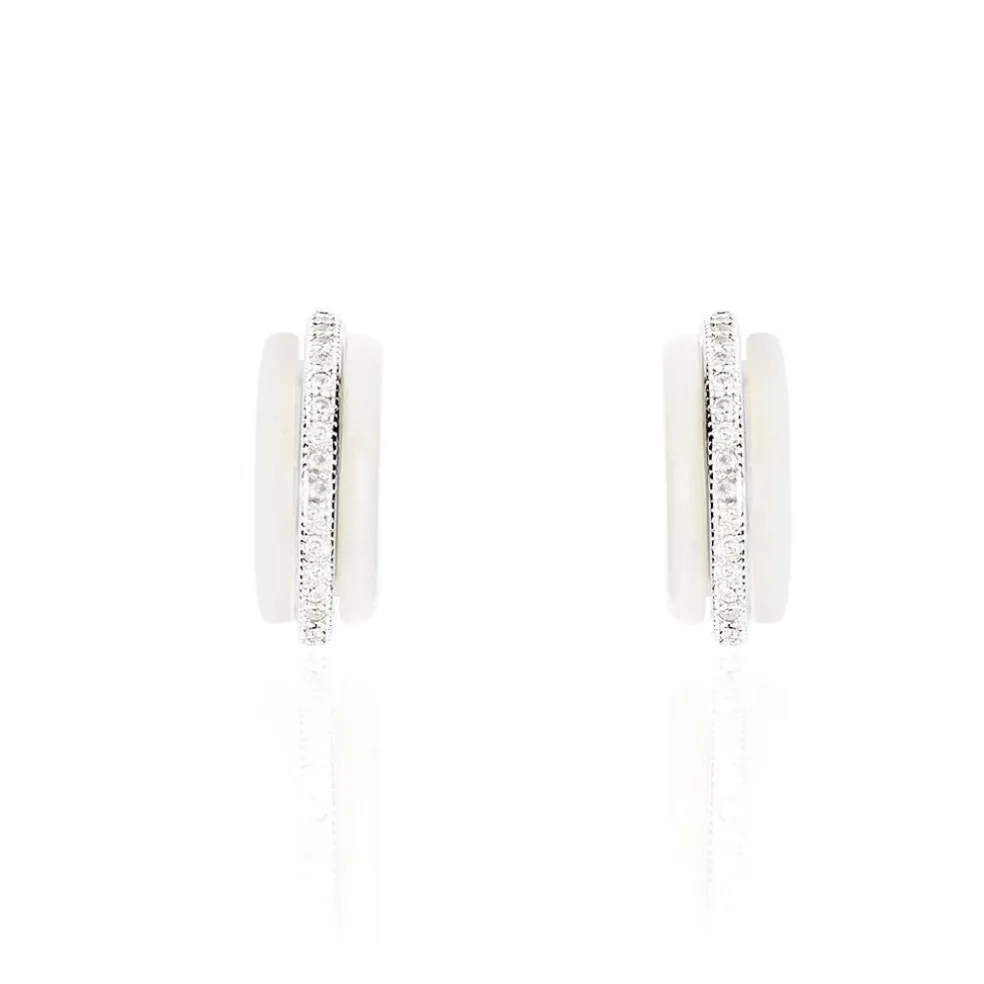 Créoles Noci Argent Blanc Céramique Et Oxyde De Zirconium