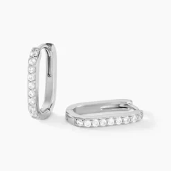 Créoles Trait D'union Argent Rhodié Oxyde De Zirconium