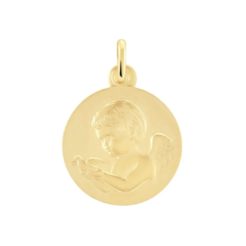 Medaille Or Jaune Ange Et Oiseau