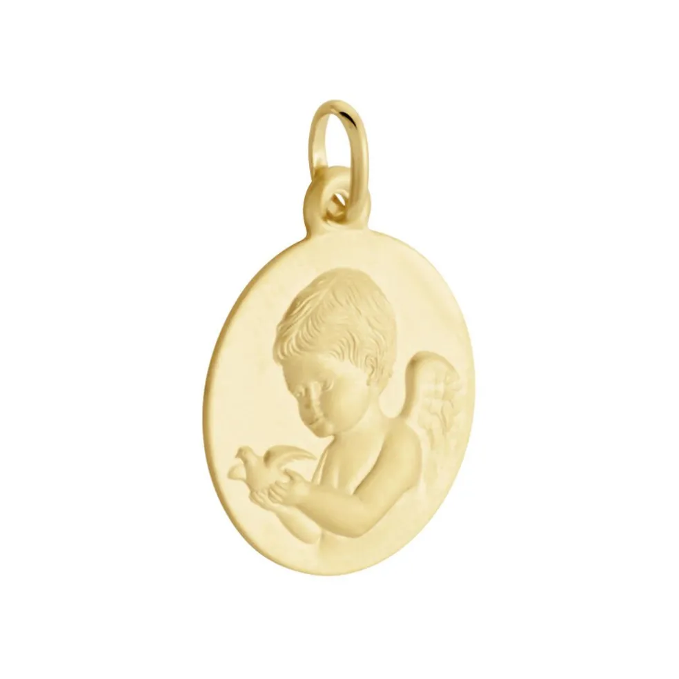 Medaille Or Jaune Ange Et Oiseau