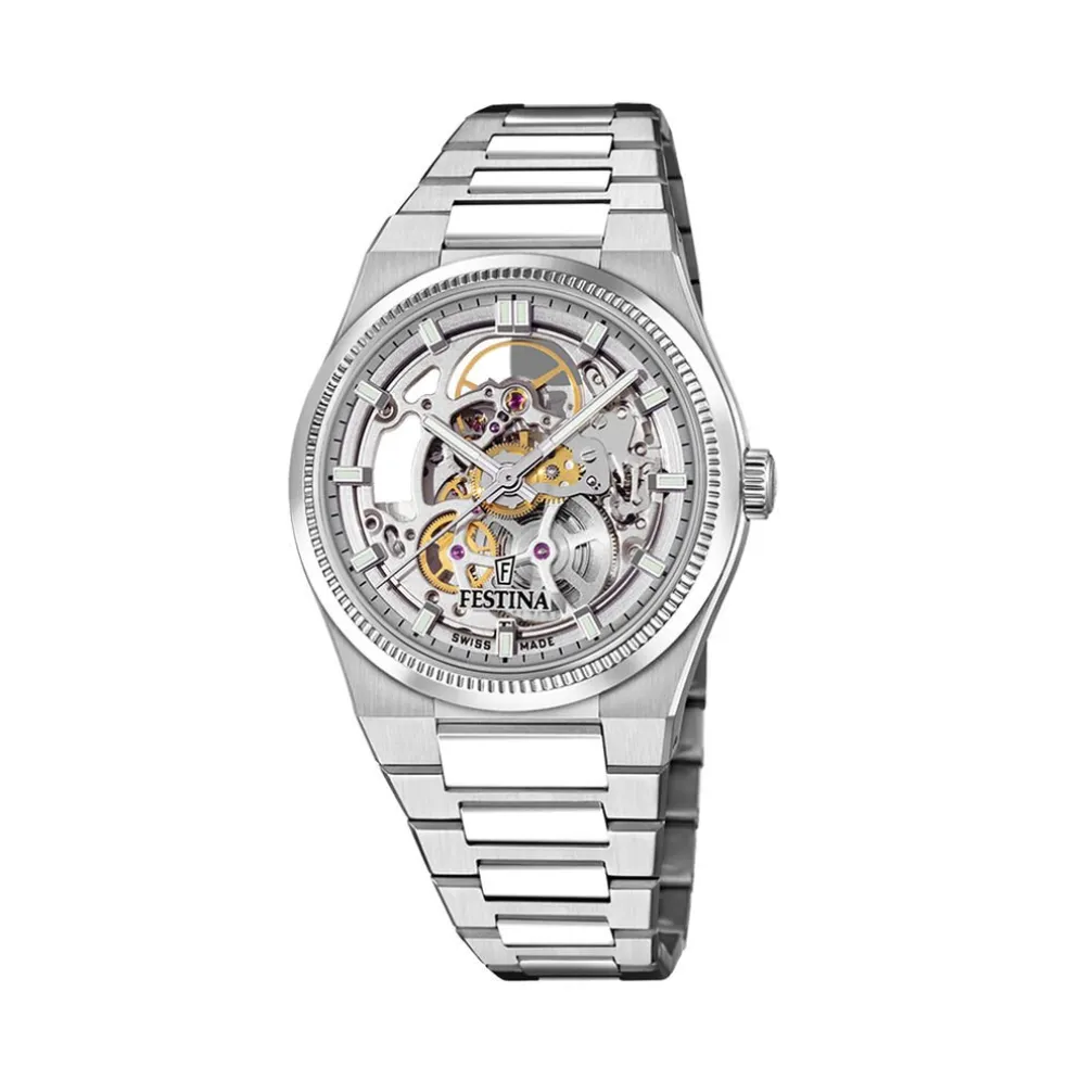 Montre Festina Swiss Made Automatic Squelette 40 Argenté