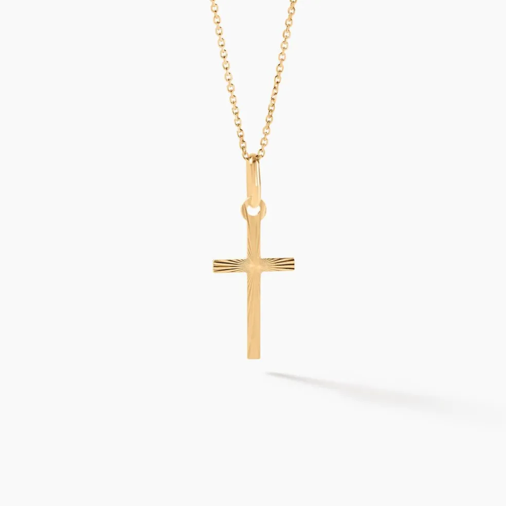 Pendentif Bathilde Croix Striee Or Jaune