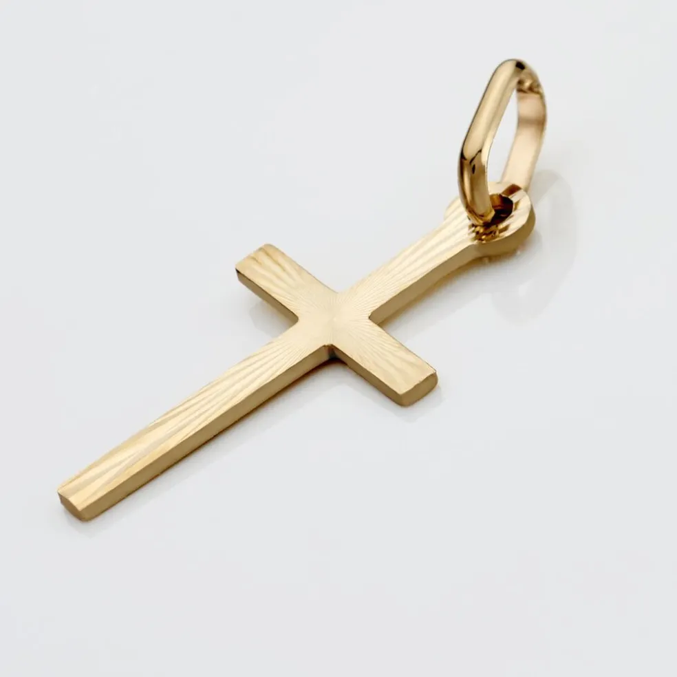 Pendentif Bathilde Croix Striee Or Jaune