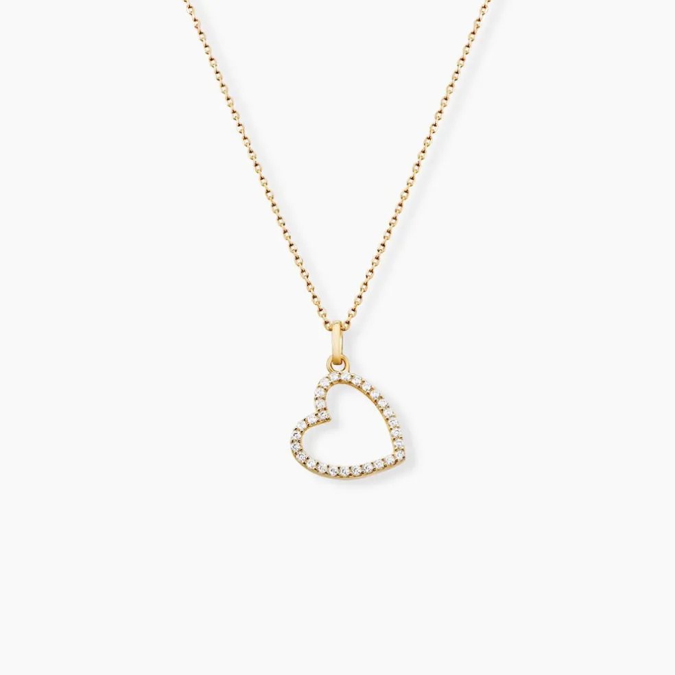 Pendentif Coeur Penche Or Jaune Oxyde De Zirconium