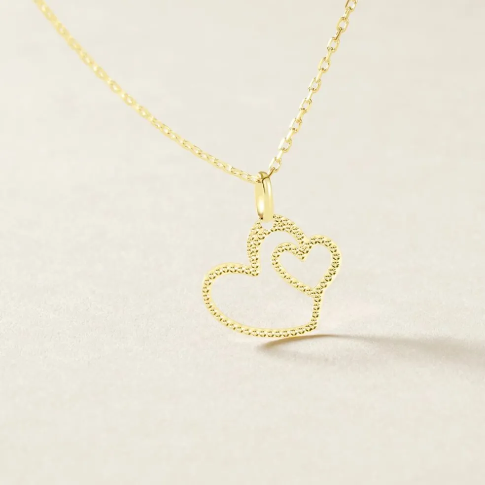 Pendentif Eudocie Coeurs Diamantes Or Jaune
