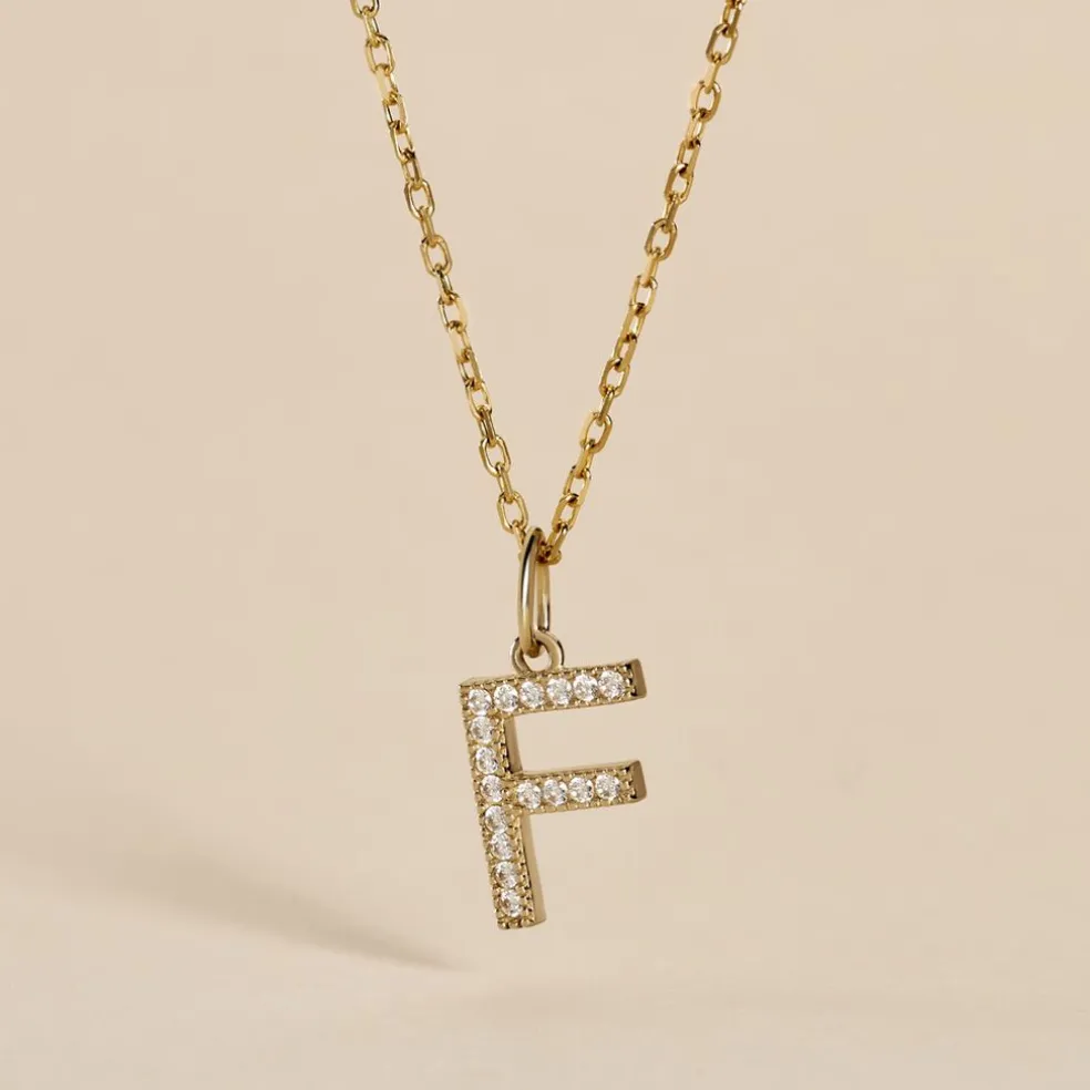 Pendentif Lettre F Or Jaune Oxyde