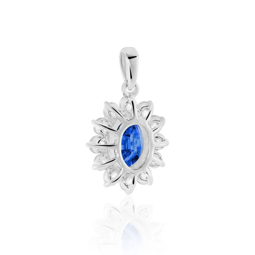 Pendentif Or Blanc Saphir Diamants