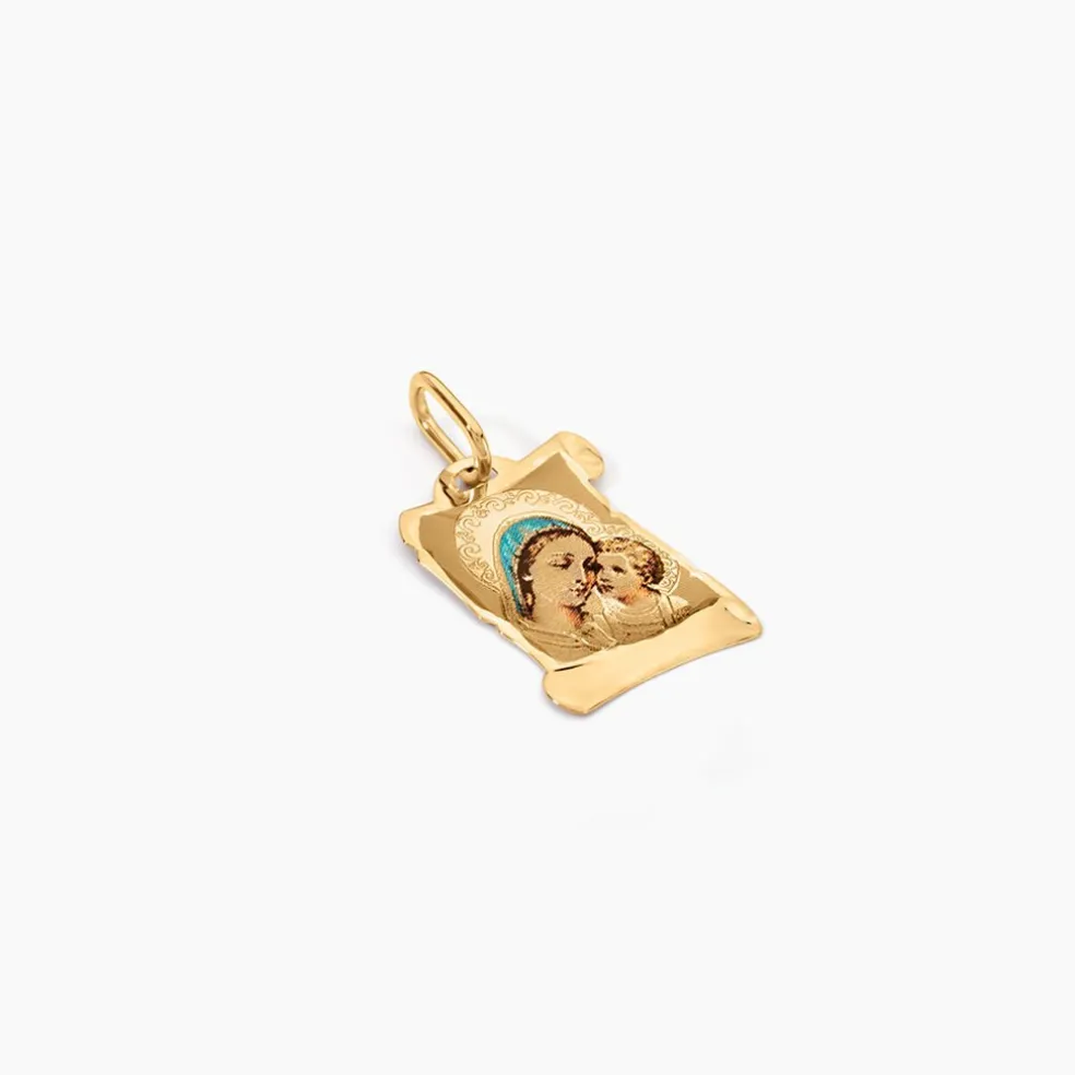 Pendentif Vierge A L'enfant Parchemin Or Jaune