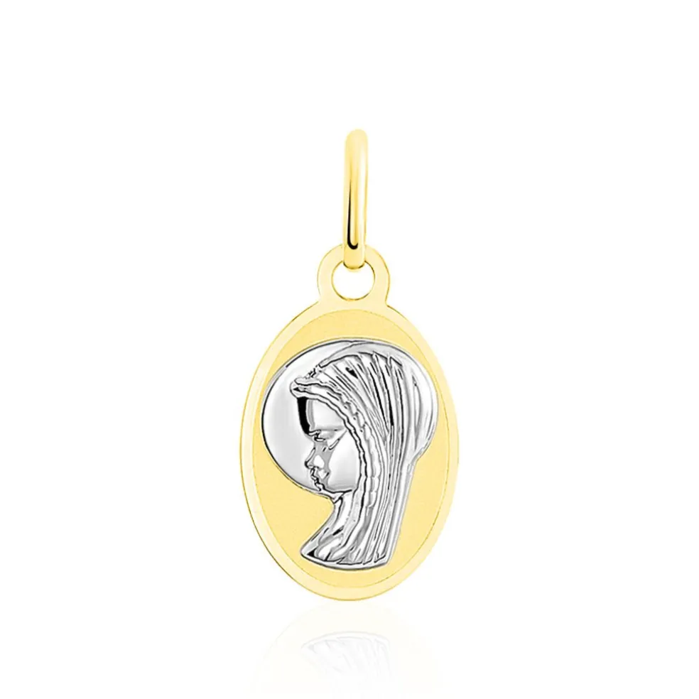 Pendentif Vierge Ovale Or Bicolore
