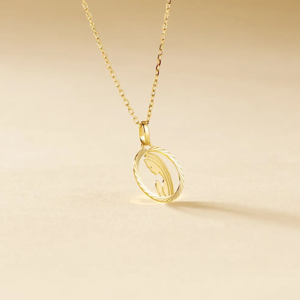 Pendentif Vierge Rond Diamante Or Jaune