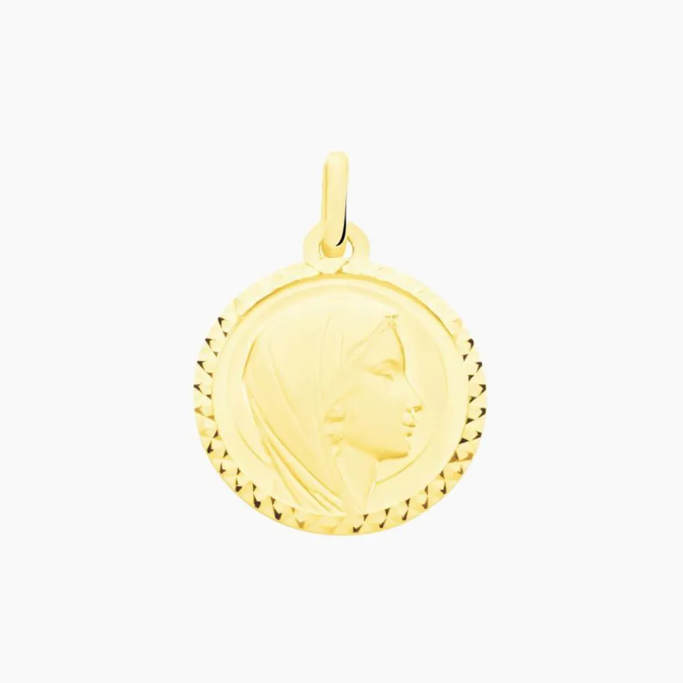 Pendentif Vierge Rond Strie Or Jaune