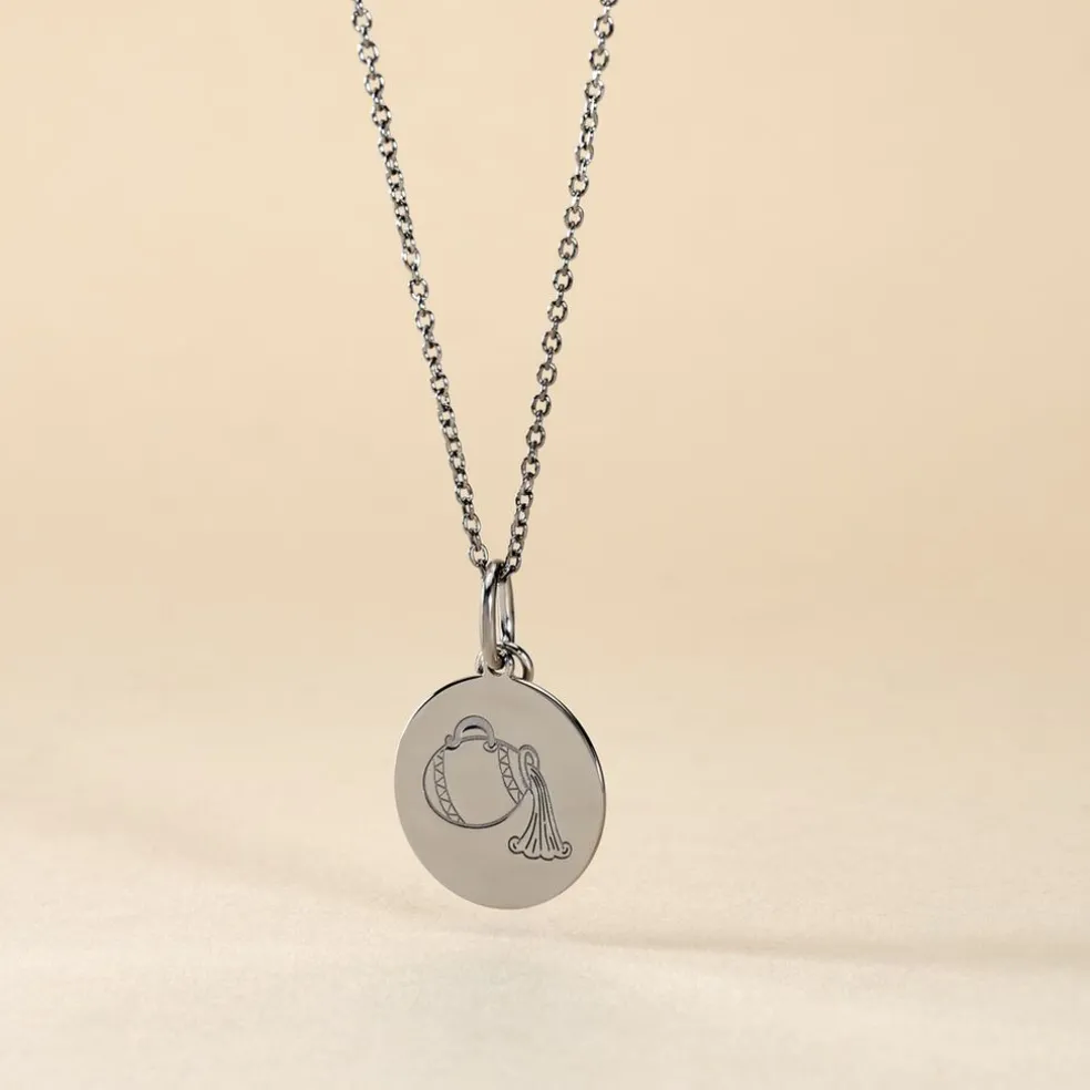 Pendentif Zodiaque Rond Argent Blanc