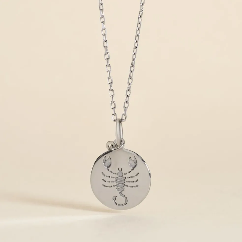 Pendentif Zodiaque Rond Argent Blanc